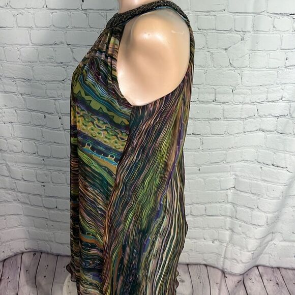 Multicolor Chiffon Beaded Halter Neck Dress Size 8 in Peacock colors - Picture 4 of 6